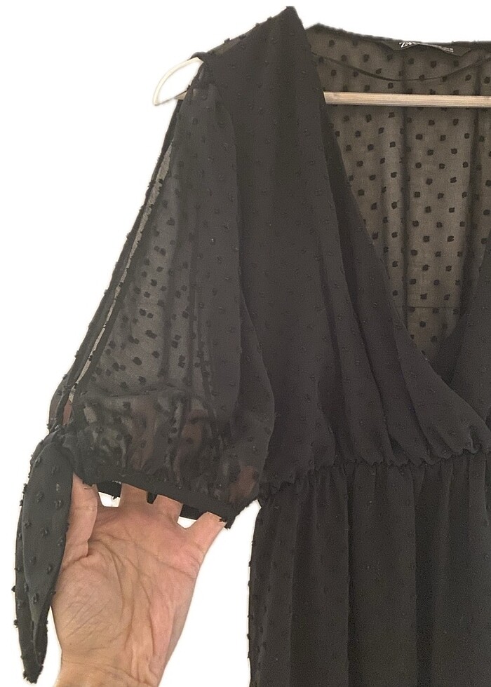 Zara Puantiyeli Tül Kol Dekolteli Elbise - Görsel 4