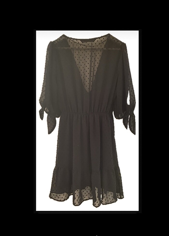 Zara Puantiyeli Tül Kol Dekolteli Elbise - Görsel 2