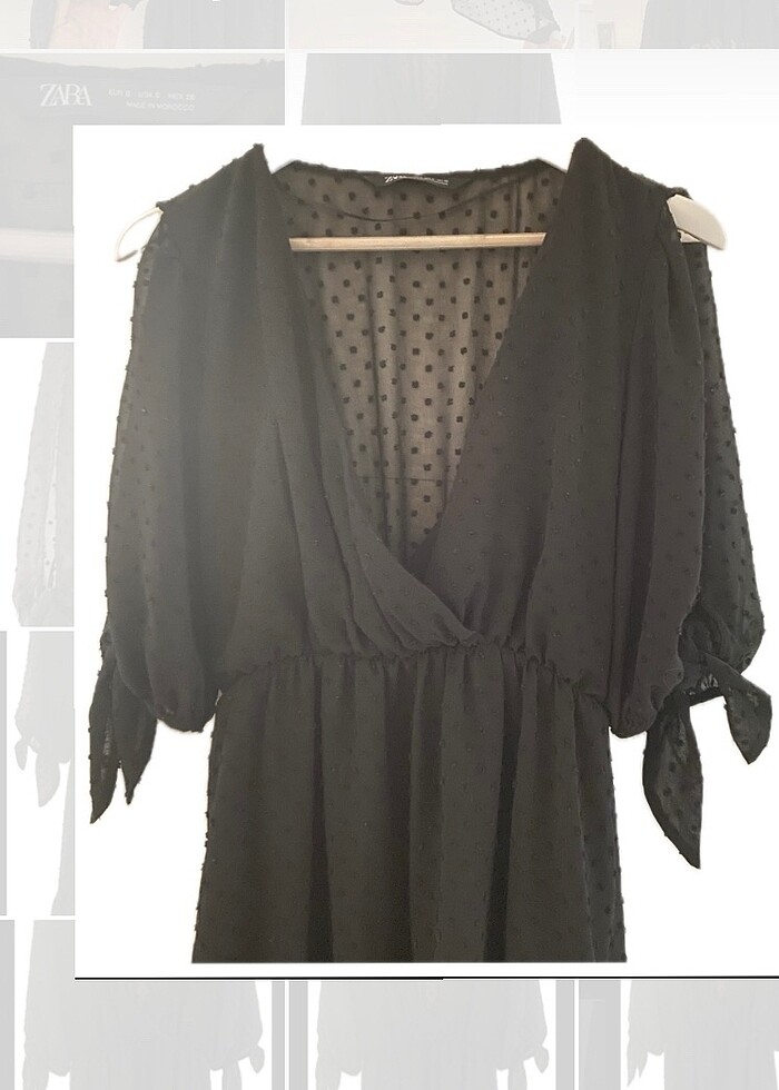 Zara Puantiyeli Tül Kol Dekolteli Elbise - Görsel 3