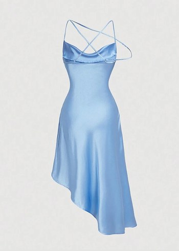 Sheinside Mavi Drapeli Midi Strappy Elbise