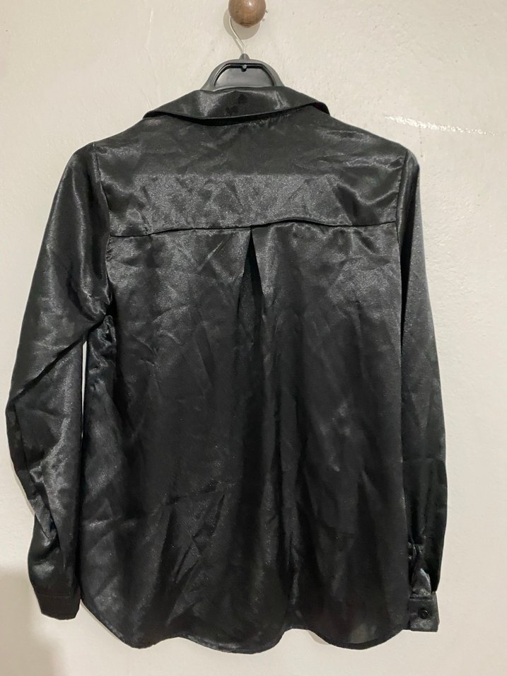 Siyah saten gömlek - Görsel 4