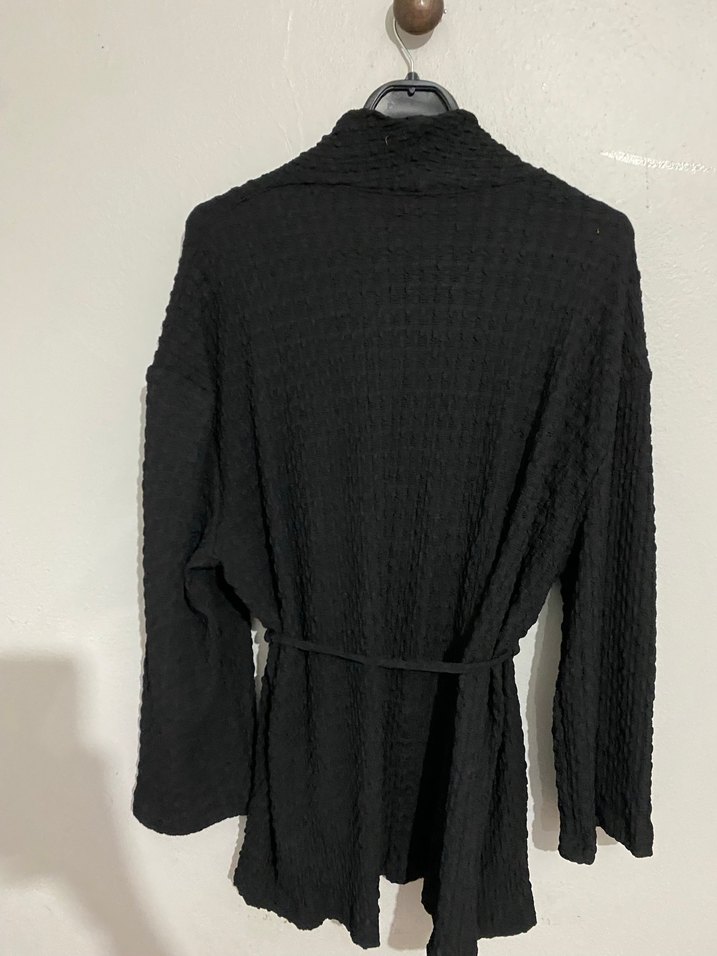 Gofre kumaş kemerli hırka - Görsel 3