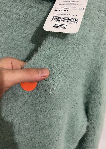 Düğmeli Yeşil Mini tüylü Yumoş Triko Hırka - Görsel 3