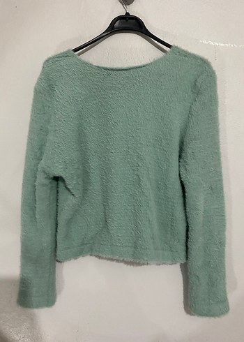 Düğmeli Yeşil Mini tüylü Yumoş Triko Hırka - Görsel 5