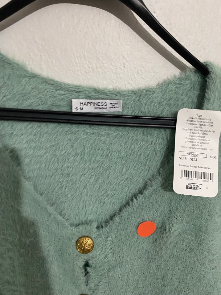 Düğmeli Yeşil Mini tüylü Yumoş Triko Hırka - Görsel 2