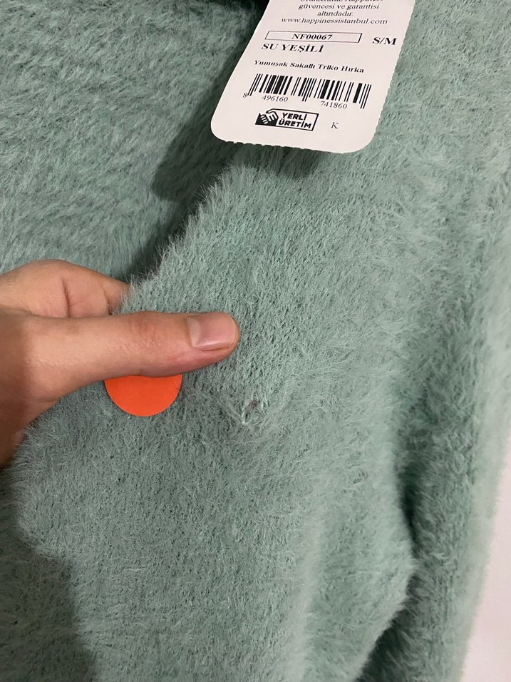 Düğmeli Yeşil Mini tüylü Yumoş Triko Hırka - Görsel 3