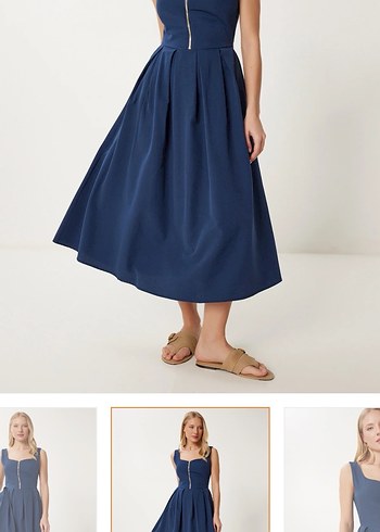 Fermuarlı midi elbise lacivert - Görsel 5