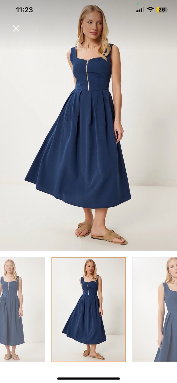 Fermuarlı midi elbise lacivert - Görsel 5