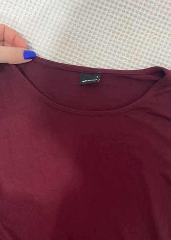 Kadın Bordo Uzun Kollu Basic Tişört - Görsel 3