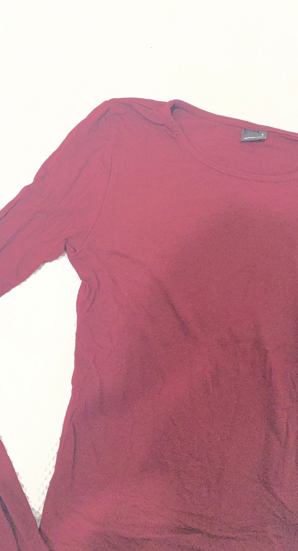 Kadın Bordo Uzun Kollu Basic Tişört - Görsel 2