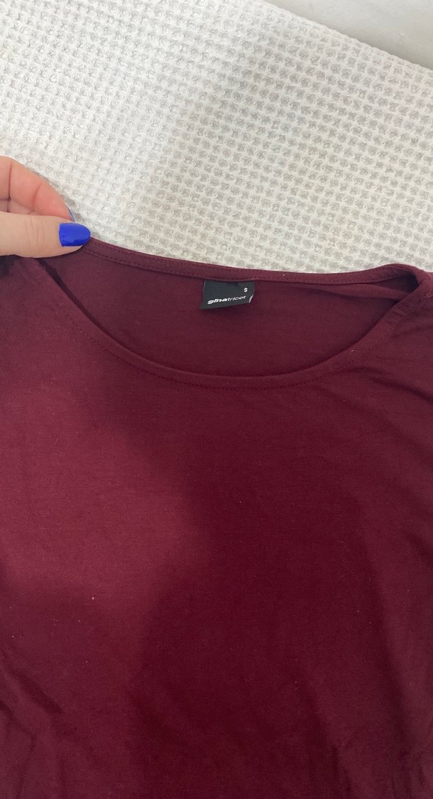 Kadın Bordo Uzun Kollu Basic Tişört - Görsel 3