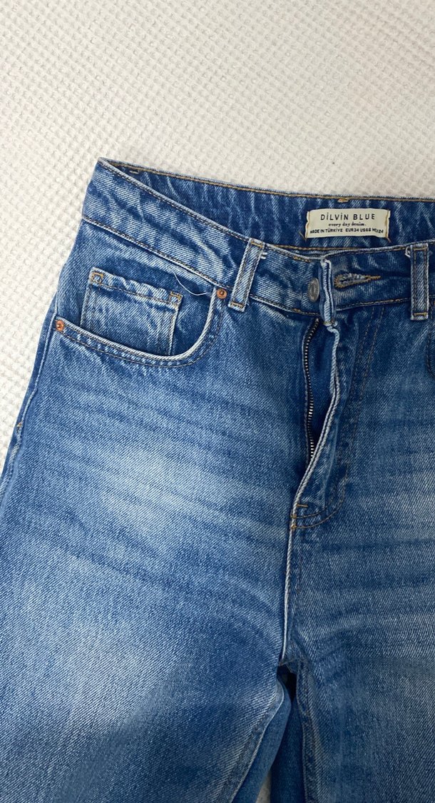 Mavi Düğmeli Kadın Denim Pantolon - Görsel 2