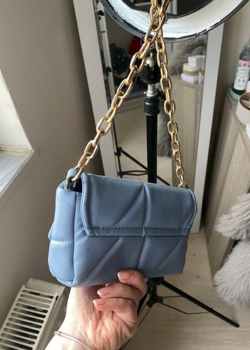 Zincir Detaylı Açık Mavi Deri Kadın Çanta - Görsel 3