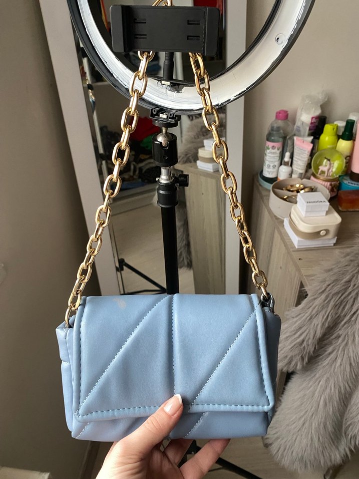 Zincir Detaylı Açık Mavi Deri Kadın Çanta - Görsel 2