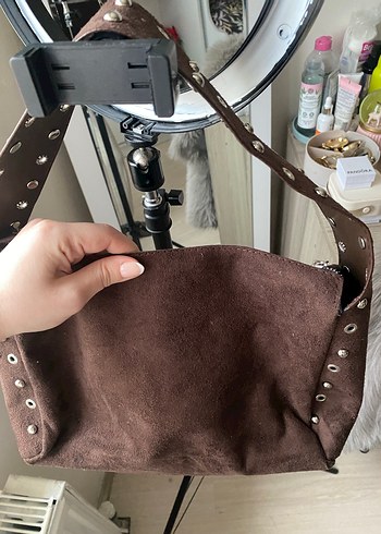 Kahverengi Süet Tokalı Kadın Çanta - Görsel 2