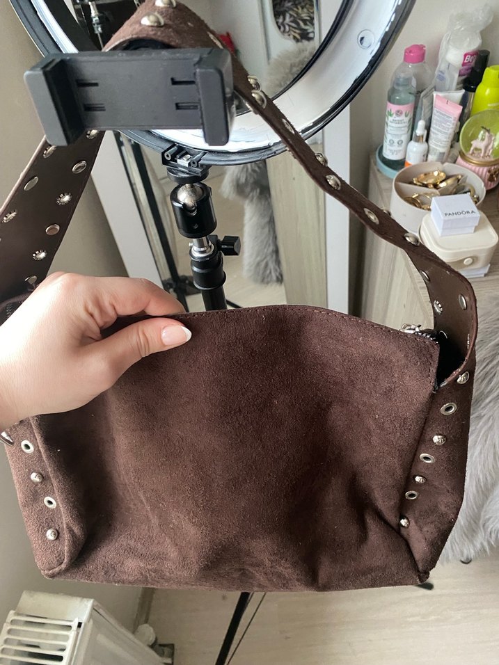 Kahverengi Süet Tokalı Kadın Çanta - Görsel 2