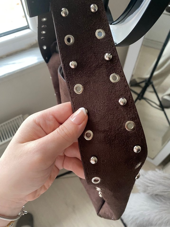 Kahverengi Süet Tokalı Kadın Çanta - Görsel 3