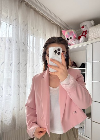 Pembe Düğmeli Kadın Blazer - Görsel 2