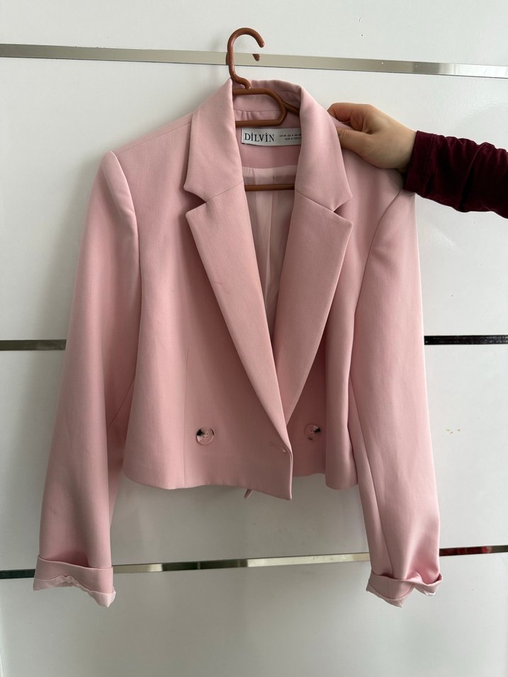 Pembe Düğmeli Kadın Blazer - Görsel 3