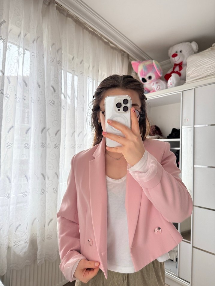 Pembe Düğmeli Kadın Blazer - Görsel 2