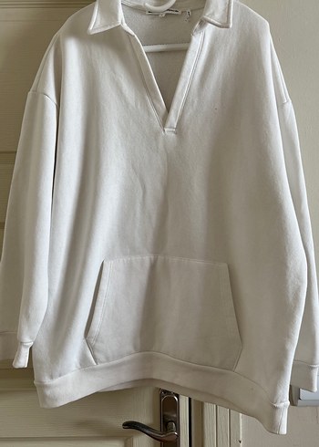 V Yakalı Beyaz Kadın Sweatshirt