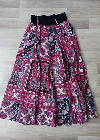 Pembe Renkli Bohem Uzun Piliseli Etek