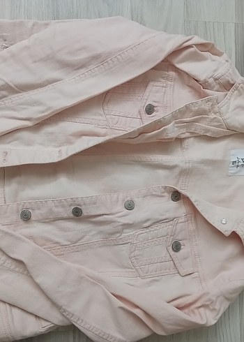 Düğmeli Pembe Keten Kadın Denim Ceket