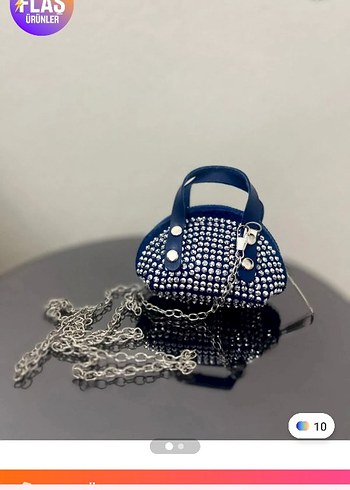 Diğer Zincir Detaylı Parlak Mavi Mini Çapraz Çanta