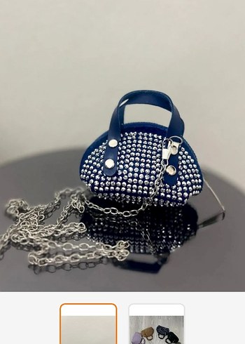 Zincir Detaylı Parlak Mavi Mini Çapraz Çanta