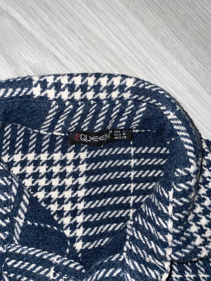 Düğmeli Lacivert Kareli Kadın Gömlek - Görsel 2