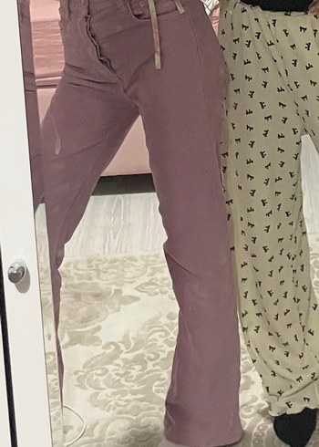 Düğmeli kadife Mor Kadın ispanyol paça Pantolon Flare pantolon - Görsel 2