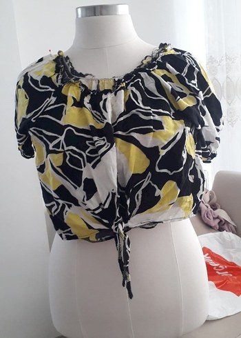 Sarı Bağcıklı Kısa Bohem Bluz