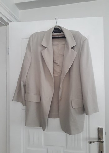 Diğer Bej Keten Düğmeli Kadın Blazer Ceket