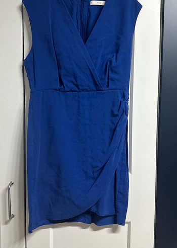 Kolsuz Drapeli Mavi Mini Elbise - Görsel 3