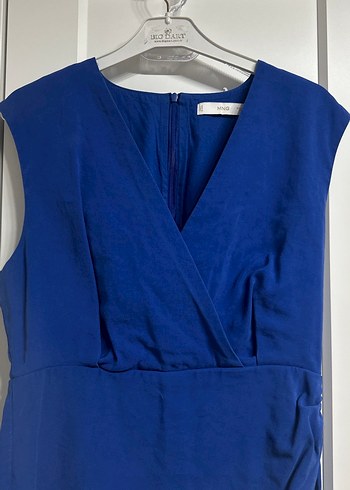 Kolsuz Drapeli Mavi Mini Elbise - Görsel 2