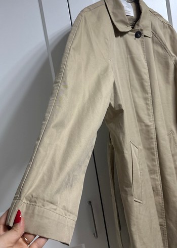 Bej Midi Kadın Keten Trençkot - Görsel 3