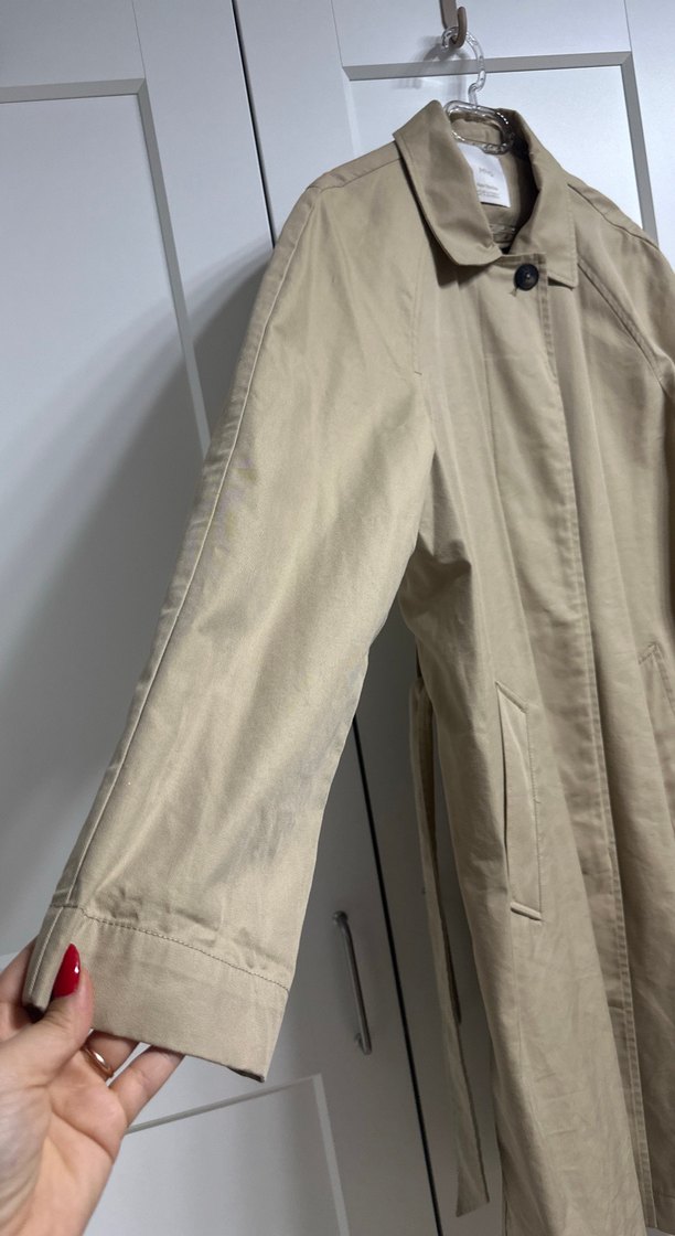 Bej Midi Kadın Keten Trençkot - Görsel 3