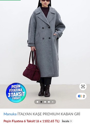 Gri Uzun Kadın Kaban Manuka - Görsel 3