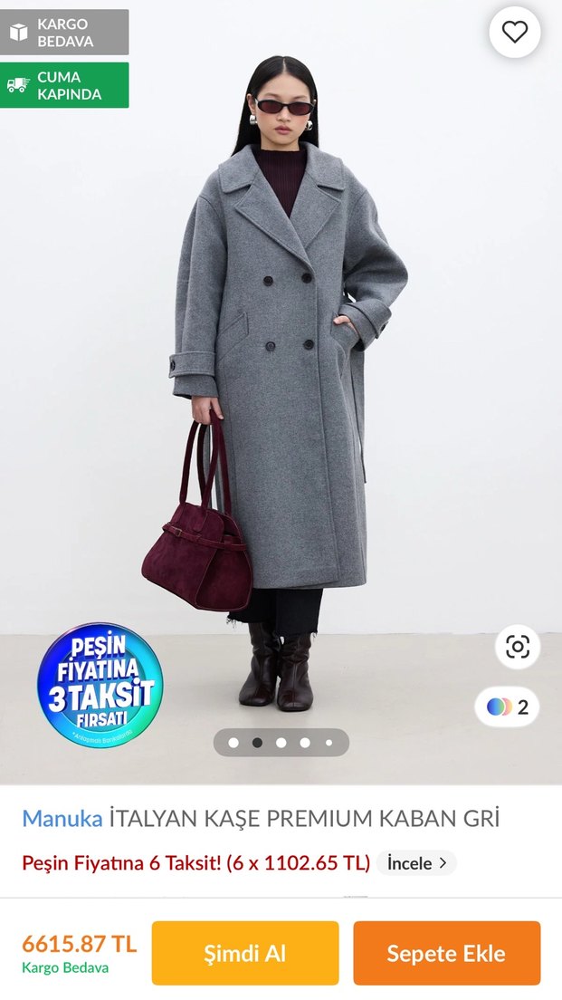 Gri Uzun Kadın Kaban Manuka - Görsel 3