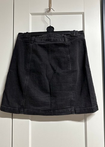 Düğmeli Siyah Denim Mini Etek - Görsel 3