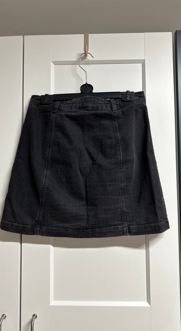 Düğmeli Siyah Denim Mini Etek - Görsel 3