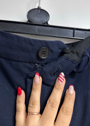 Lacivert Kadın Kumaş Pantolon Midi Boy - Görsel 2