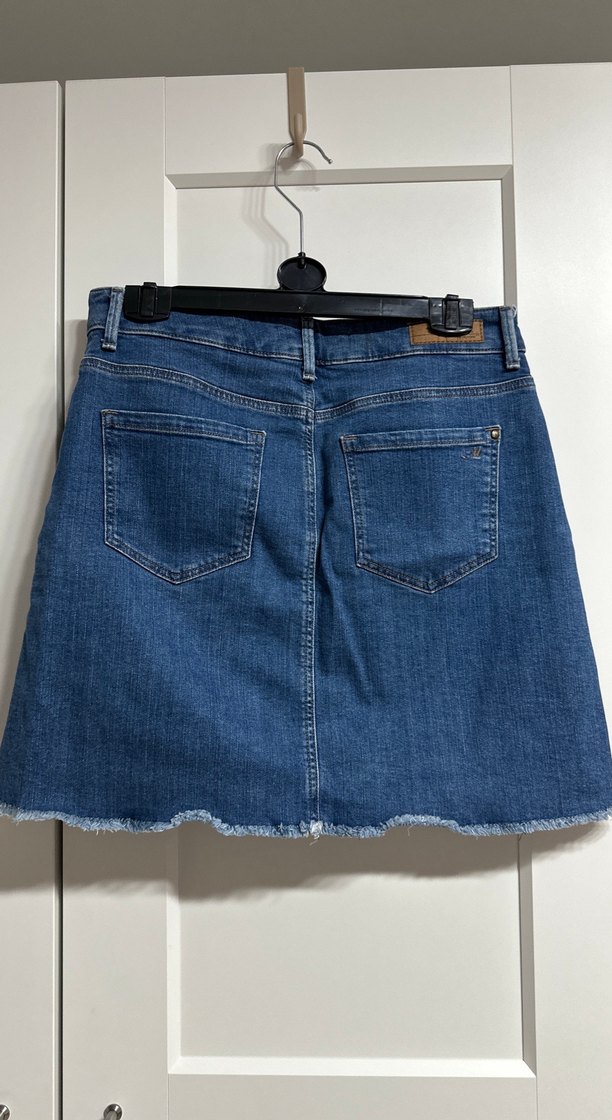 Düğmeli Mavi Denim Mini Etek - Görsel 2
