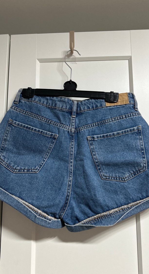 Kadın Mavi Loose Fit Mini Kot Şort - Görsel 2