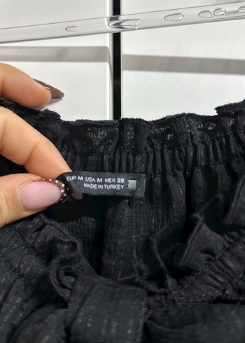 Siyah Fırfırlı Keten Mini Bluz - Görsel 2