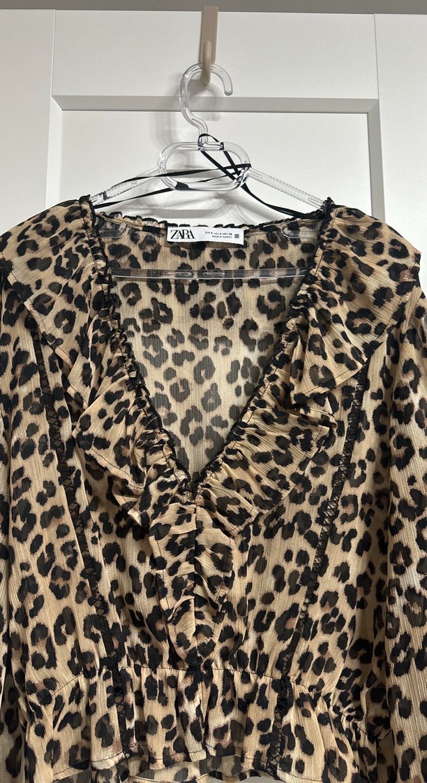 Kahverengi Leopar Desenli Uzun Kollu Bluz - Görsel 2