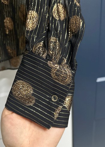 Düğmeli, Uzun Kollu, Desenli Kadın Gömlek - Görsel 4