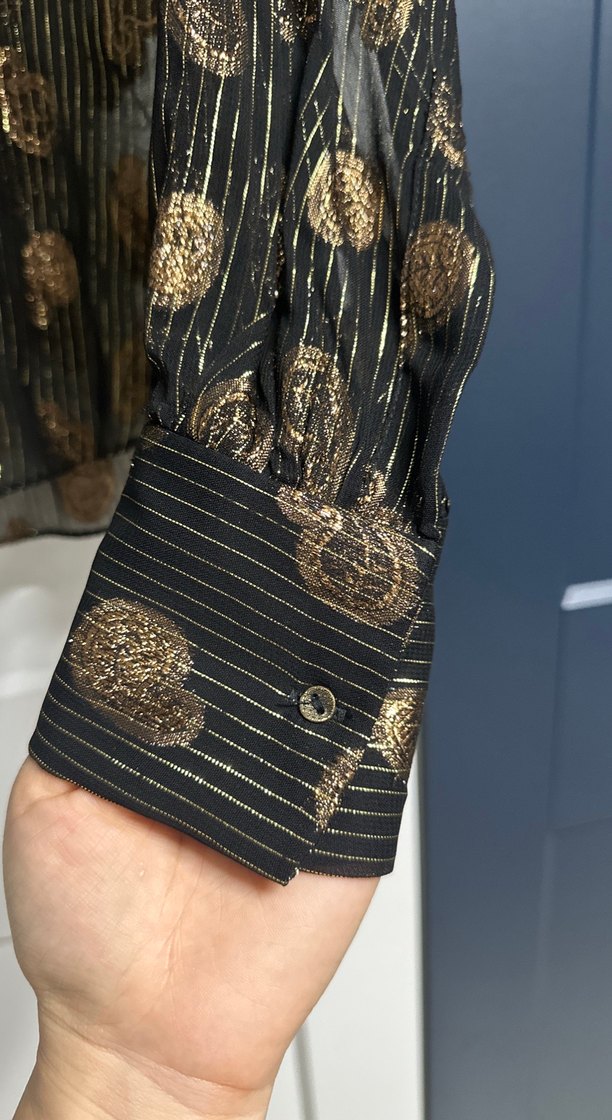 Düğmeli, Uzun Kollu, Desenli Kadın Gömlek - Görsel 4