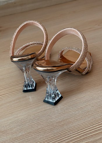 36 Beden altın Renk Rose gold Cam Topuklu Kadın Abiye topuklu terlik