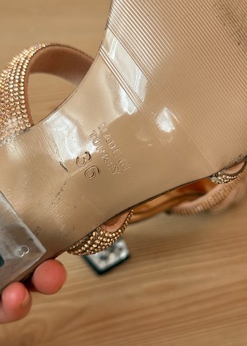 inci Rose gold Cam Topuklu Kadın Abiye topuklu terlik